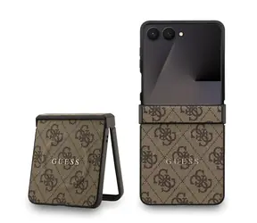 Guess PU-Leder 4G Farbring Magnetische Rückseite für Samsung Galaxy Z Flip 7 Braun