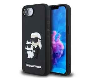 Karl Lagerfeld 3D Gummi-Rückseite mit Karl und Choupette für iPhone 16e/17e, Schwarz