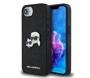 Karl Lagerfeld K&CH Rückseite aus Metall mit Glitzer- FIXED für iPhone 16e/17e, Schwarz