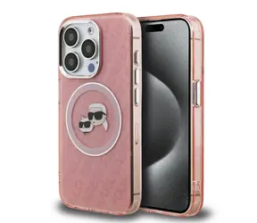 Karl Lagerfeld IML K&CH Heads MagSafe-Rückseite mit wiederholtem Logo für iPhone 15 Pro Max, Pink