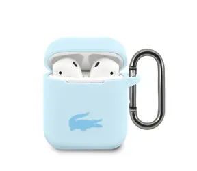 Lacoste Flüssigsilikon-Schutzhülle mit glänzendem Logo -Druck für AirPods 1/2 Blau