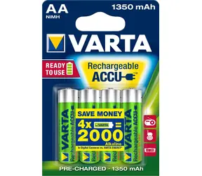 Varta RECHARGE Wiederaufladbare Batterie AA / 1,2 V / 1350 mAh / NiMH / 4 Stück / in Blisterverpackung