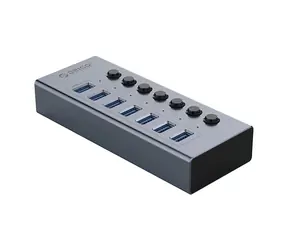 Orico BT2U3-7AB USB-Hub mit Schaltern, grau / 7x USB-A 3.0 / 1 m USB-A-auf-USB-B-Kabel
