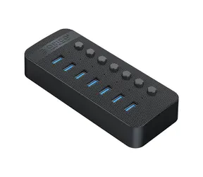 Orico CT2U3-7AB USB-Hub mit Schaltern, schwarz / 7x USB-A 3.0 / USB-A-auf-USB-B-Kabel (1 m)