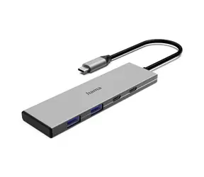 HAMA 200147 USB-Hub, grau / Dockingstation / USB-C / 3,5 mm / 2x USB-C / 2x USB-A