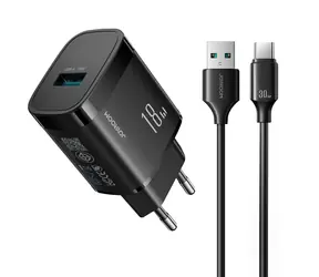 Joyroom JR-TF4 Netzteil mit USB-A- und USB-C-Kabel (1 m), schwarz / USB-A / 18 W