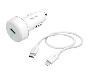 HAMA USB-Autoladegerät-Set USB-C 20W + USB-C - Lightning 1m