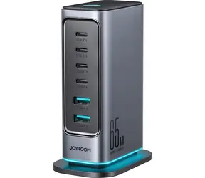 Joyroom JR-TCM02 Multiport-Ladegerät, grau / Desktop-Ladegerät / 4X USB-C + 2x USB-A / 65 W / LED