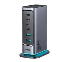 Joyroom JR-TCM02 grau / Tischladegerät / 4X USB-C + 2x USB-A / 65 W / LED / UK-Stecker