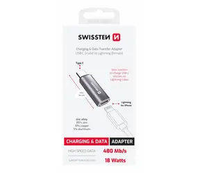 Ausgepackt - Swissten TEXTILE OTG-Adapter USB-C (M) - Lightning (F) silber / ausgepackt