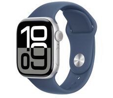 Apple Watch Series 10 GPS 42 mm silbernes Aluminiumgehäuse - Denim-Sportarmband (M/L) / 150-200 mm