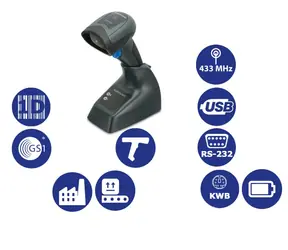 Datalogic QuickScan I QM2131 / 1D-Barcodescanner / 433 MHz / Multi-IF / Cradle / ohne IF-Kabel / schwarz