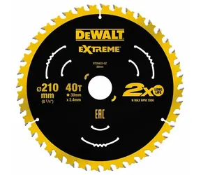 DeWalt DT20433 Extreme / Sägeblatt für Sägen / Durchmesser 210x30 mm / Schnittbreite 2,4 mm / Anzahl Zähne 40