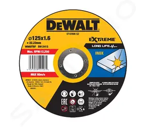 DeWalt DT43906 / Edelstahl-Trennscheibe / Durchmesser 125 x 22,23 mm / Schnittbreite 1,6 mm