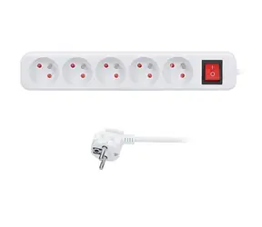 Solight Verlängerungskabel 5 Steckdosen + Schalter 5m weiß / 3 x 1,5mm2