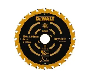 DeWalt DT10304-QZ / Extreme-Sägeblatt / Durchmesser: 190 mm / Loch: 30 mm / Zähne: 24 / für Akku-Sägen