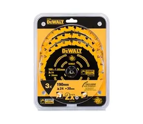 DeWalt DT10399 / Sägeblattsatz / Durchmesser 190 x 30 mm / Zahnstärke 1,65 mm / Zähnezahl 24 / 3 Stück
