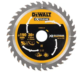 DeWalt DT99563 / Sägeblatt für Kreissägen / Durchmesser 190x30 mm / Schnittbreite 1,55 mm / Anzahl Zähne 36