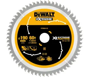 DeWalt DT99564 / Sägeblatt für Kreissägen / Durchmesser 190x30 mm / Schnittbreite 1,55 mm / Anzahl Zähne 60