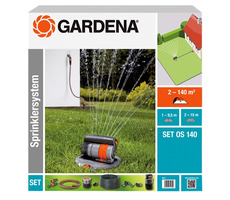 Gardena Sprinklersystem 08221-20 Komplettset mit Vierflächenregner OS 140 / Reichweite 2 - 15 m / Fläche 140 m2