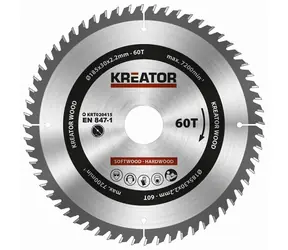 KREATOR KRT020415 / Sägeblatt für Holz / Durchmesser 185 x 30 mm / Schnittbreite 2,2 mm / Anzahl Zähne 60 