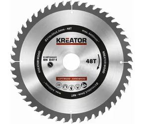 KREATOR KRT020421 / Sägeblatt für Holz / Durchmesser 210 x 30 mm / Schnittbreite 2,2 mm / Anzahl Zähne 48 