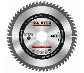 KREATOR KRT020417 / Sägeblatt für Holz / Durchmesser 190 x 30 mm / Schnittbreite 2,2 mm / Anzahl Zähne 60 