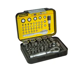 Stanley Bit-Set 1|4" mit Mini-Ratsche (39 Stück) / Flach | Philips | Pozidriv | TORX | Inbus / Bitlänge 25 mm