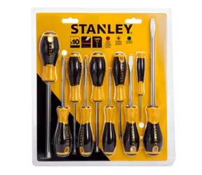 Stanley Essential Schraubendreher-Set (10-tlg.) / Schlitz 3-8 mm / Kreuzschlitz PH0 - PH2 / Länge 50 - 175 mm
