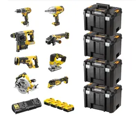DeWalt DCK865P4T / 8-teiliges Akku-Werkzeugset / 18 V / 4X Koffer / 4X 5,0-Ah-Akkus / Doppelladegerät