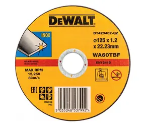 DeWalt DT42340Z / Trennscheibe für Edelstahl / Durchmesser 125 x 22,23 mm / Schnittbreite 1,2 mm