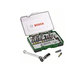 BOSCH 2607017160 / Satz Bits und Stecknüsse (27 Stück) / 19x Bit / 5x Steckschlüssel / 1x Ratsche / 1x Halter / 1x Adapter