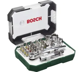 BOSCH 2607017322 / Bit- und Steckschlüsselsatz (26-teilig) / 19x Bit / 4X Steckschlüssel / 1x Ratsche / 1x Halter / 1x Adapter