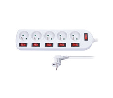 Solight PP144 Verlängerungskabel 5 Steckdosen 3M weiß / 6x Schalter