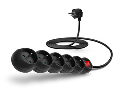 Connect IT CES-1007-BK Verlängerungskabel 230V schwarz / 3M / 5 Steckdosen / Schalter