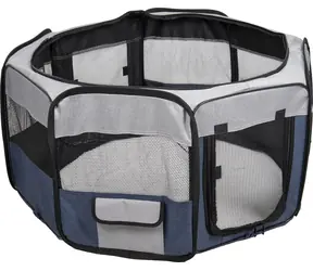 Flamingo FLAVIO Laufstall für Hunde grau-blau 116x116x48cm
