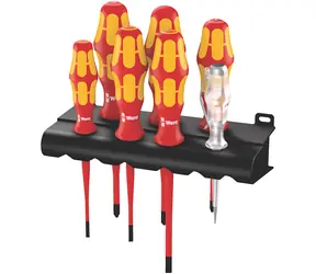 Wera 160 iS/7 Halter Kraftform PLUS Schraubendrehersatz 100er Serie + einpoliger Spannungsprüfer + Halter / 7-teilig