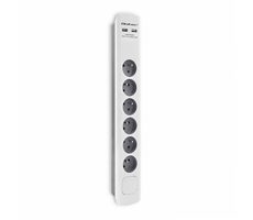 Qoltec 50286 Verlängerungskabel 6 Steckdosen 1,8m grau / Schalter / 2x USB