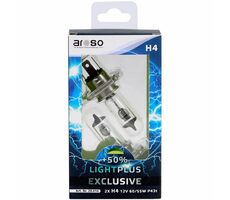 Aroso Autolampen Light PLUS H4 12V 60/55W P43t 2er Set - Helligkeit PLUS 50%