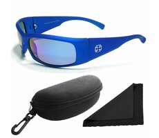 Polarized Sonnenbrille 77 - blaues Gestell - blaue Spiegelgläser / polarisierte Gläser / Etui und Stoff