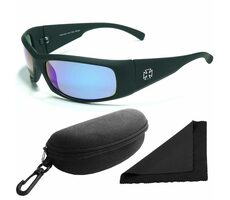 Polarized Sonnenbrille 77 - schwarzes Gestell - blaue verspiegelte Gläser / polarisierte Gläser / Etui und Stoff