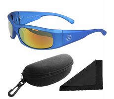 Polarized Sonnenbrille 77 - blaues Gestell - rotgoldene Spiegelgläser / polarisierte Gläser / Etui
