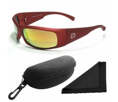 Polarized Sonnenbrille 77 - rotes Gestell - rotgoldene Spiegelgläser / polarisierte Gläser / Etui