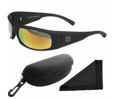 Polarized Sonnenbrille 77 - schwarzes Gestell - rotgoldene Spiegelgläser / polarisierte Gläser / Etui
