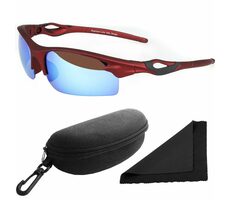 Polarized Sonnenbrille 174 - rotes Gestell - blaue verspiegelte Gläser/polarisierte Gläser/Etui
