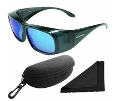 Polarized Sonnenbrille 202 - schwarzer Rahmen - blau verspiegelte Gläser / polarisiert / Etui und Tuch