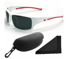 Polarized Sonnenbrille 247 - weiß-roter Rahmen / dunkle Gläser / polarisierte Gläser / Etui und Glas