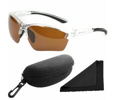 Polarized Sonnenbrille 251 - transparent-schwarzer Rahmen / braune Gläser / polarisierte Gläser / Etui und 
