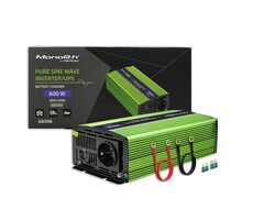 Qoltec 51940 Monolithischer Spannungswandler und Batterieladegerät / 300W / 600W / Eingang 12V DC / 1x 230V / 1x USB