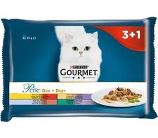 PURINA Gourmet Perle Duo 4X 85 g / für Katzen / Zarte Stücke mit Huhn & Rind & Lachs